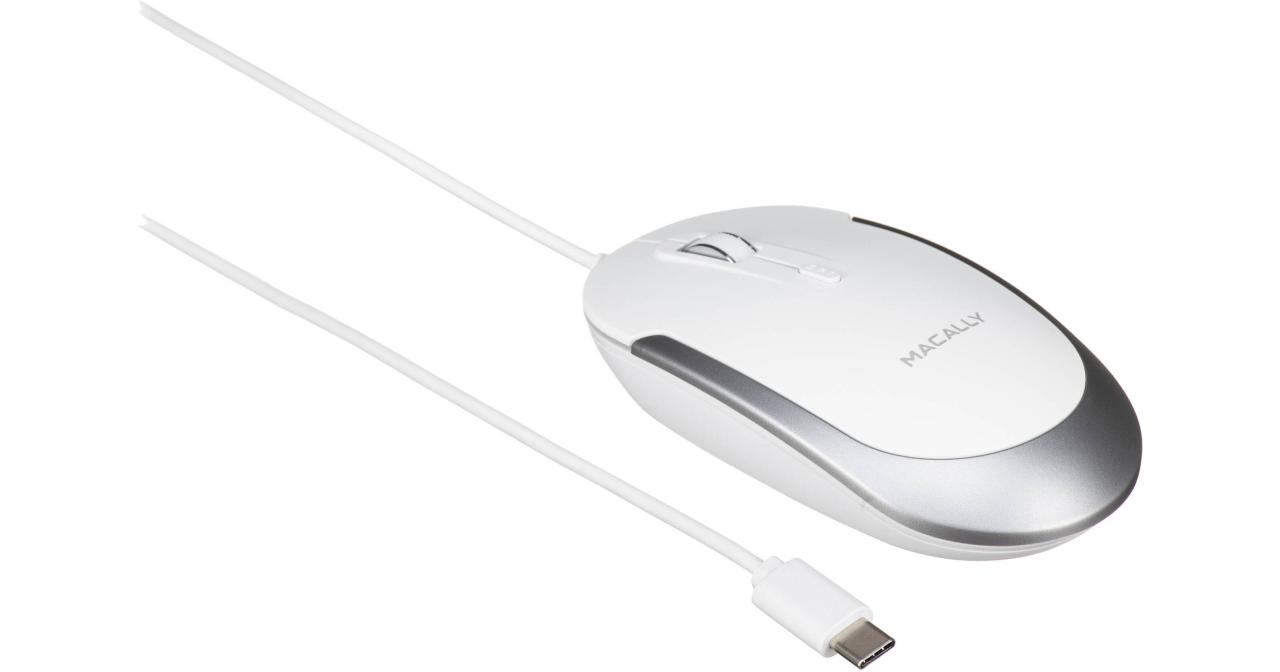 Macally Silent Wired USB Mouse - Slim & Compact for Apple Mac or Windows PC Laptop/Desktop - Optical Sensor & DPI Switch - Simple & Comfortable (Space Gray)