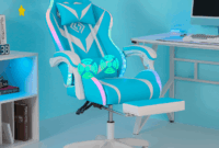 HOFFREE Gaming Chair Massage with Bluetooth Speakers and Led Lights Ergonomic Computer Gaming Chair with Footrest RGB Video Game Chair with High Back Lumbar Support Blue and Black