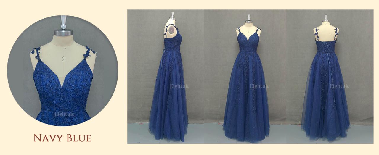 Amazon.com: Eightale Tulle Lace Appliques Sparkly Prom Dresses A Line ...