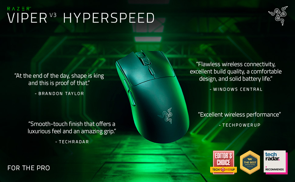 Razer Viper V3 HyperSpeed Wireless Esports Gaming Mouse: 82g Lightweight - Up to 280 Hr Battery - 30K DPI Optical Sensor - Gen-2 Mechanical Switches - 8 Programmable Controls - Classic Black