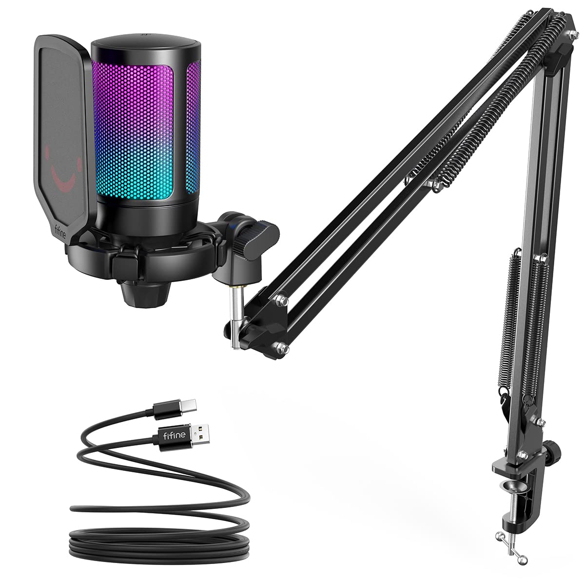Gaming Microphone, USB PC Mic for Podcasts Videos, Streaming, Condenser Mic with Quick Mute, Tripod Stand, Pop Filter, RGB Indicator, Shock Mount, Rotate gain button, Compatible with PS4/5/PC