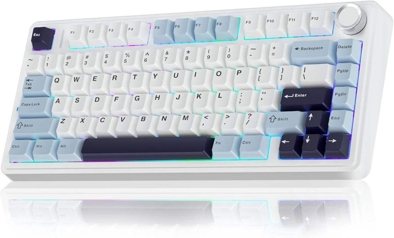 AULA F75 Pro Wireless Mechanical Keyboard,75% Hot Swappable Custom Keyboard with Knob,RGB Backlit,Pre-lubed Reaper Switches,Side Printed PBT Keycaps,2.4GHz/USB-C/BT5.0 Mechanical Gaming Keyboards