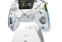 ManbaOne Interactive Screen Wireless Gaming Controller for PC/Switch/iOS/Android,Hall Effect Stick & Trigger,RGB Lighting,Remappable Buttons,1800mAh with Charging Dock (White)