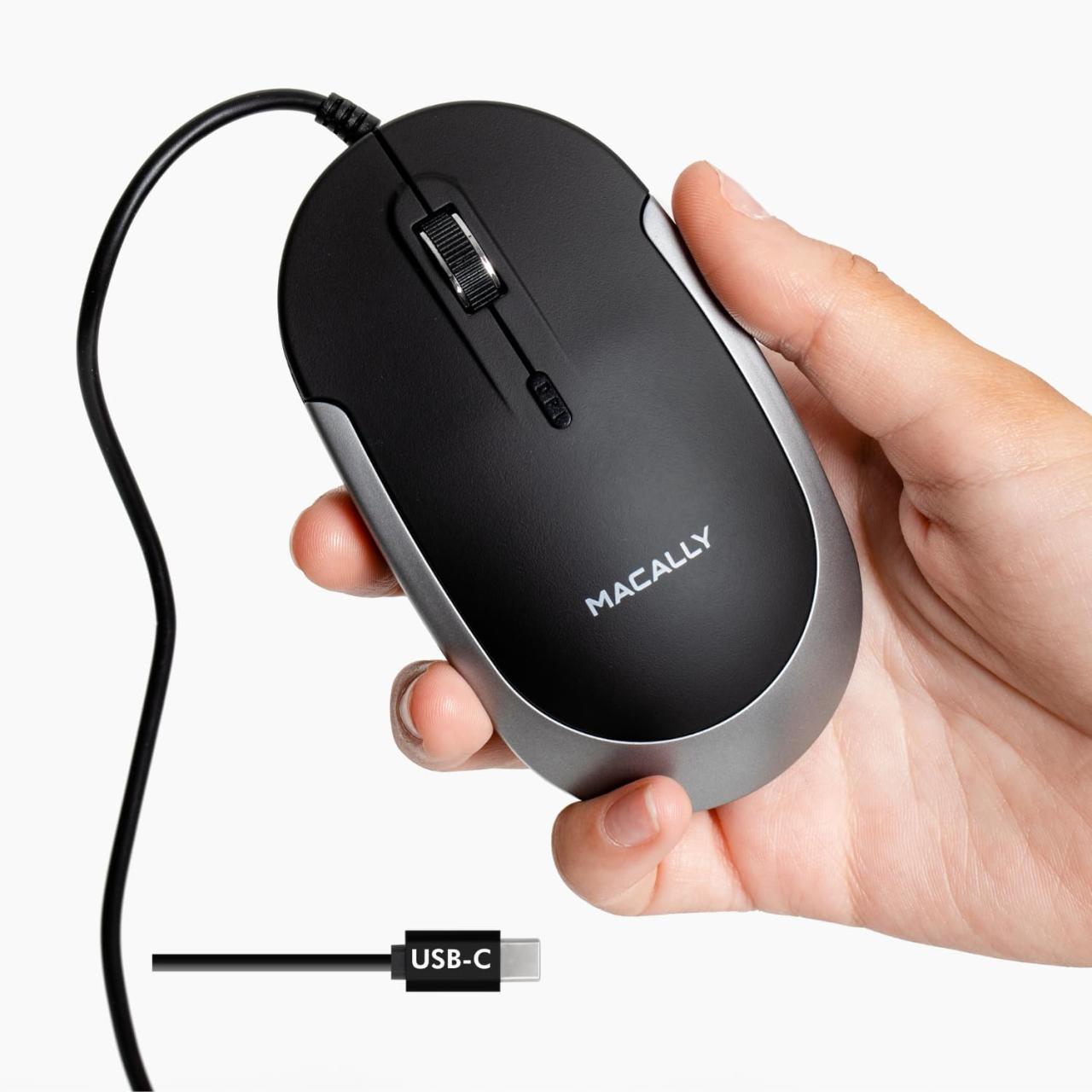 Macally Silent Wired USB Mouse - Slim & Compact for Apple Mac or Windows PC Laptop/Desktop - Optical Sensor & DPI Switch - Simple & Comfortable (Space Gray)