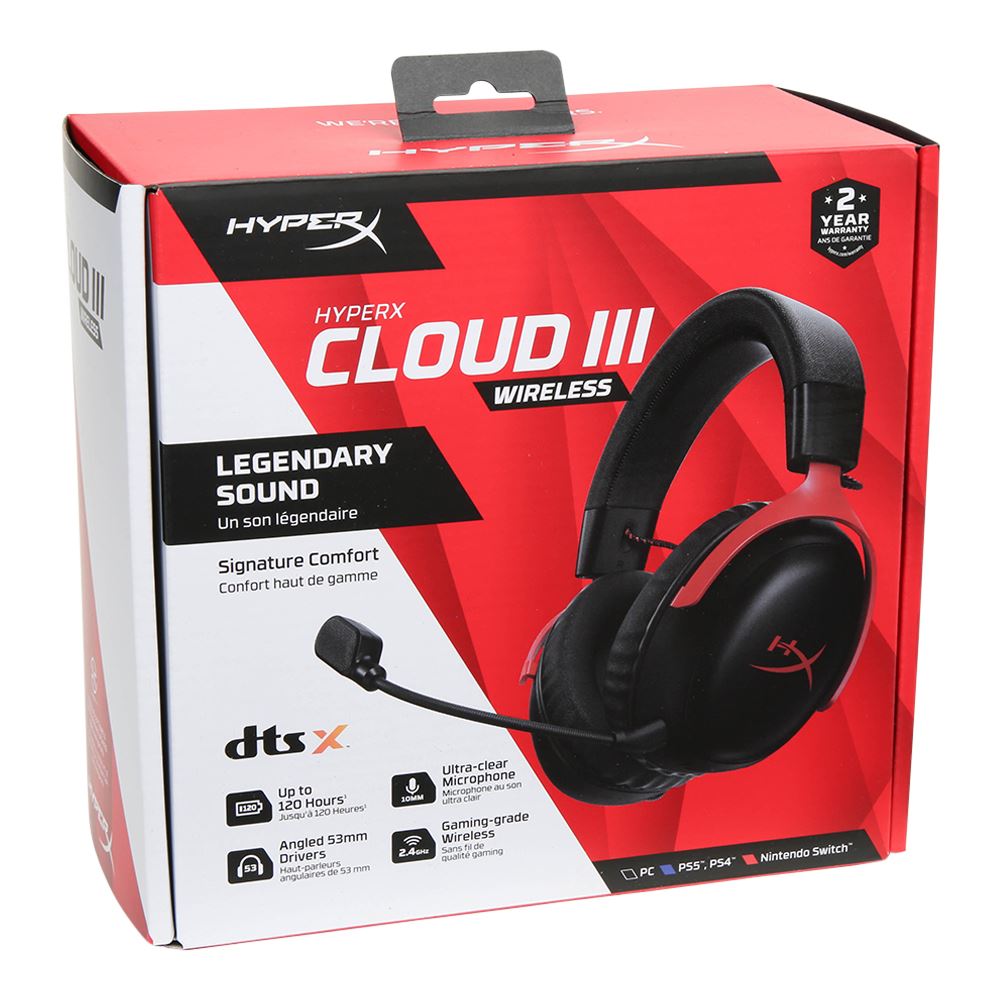 HyperX Cloud III Wireless – Gaming Headset for PC, PS5, PS4, up to 120-hour Battery, 2.4GHz Wireless, DTS Spatial Audio, 53mm Angled Drivers, Memory Foam, Durable Frame, 10mm Microphone, Black