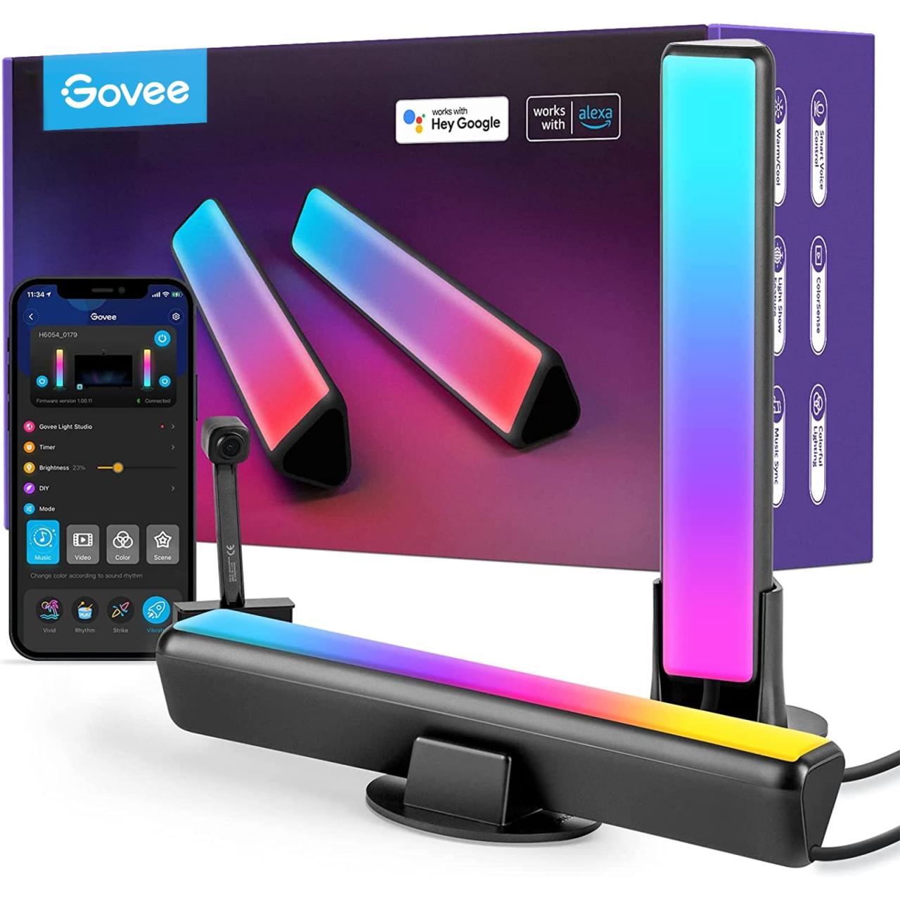 Govee Smart LED Light Bars, Work with Alexa and Google Assistant, RGBICWW WiFi TV Backlights with Scene and Music Modes for Gaming, Pictures, PC, Room Decoration