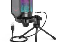 Gaming Microphone, USB PC Mic for Podcasts Videos, Streaming, Condenser Mic with Quick Mute, Tripod Stand, Pop Filter, RGB Indicator, Shock Mount, Rotate gain button, Compatible with PS4/5/PC