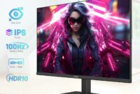 24 Inch QHD 2560x1440 IPS Computer Monitor, 100Hz Zero-Frame 2K Gaming Office Monitor, Adaptive Sync, HDR10, VESA, Tilt Adjustable, Low Blue Light, DisplayPort, HDMI, H24T27