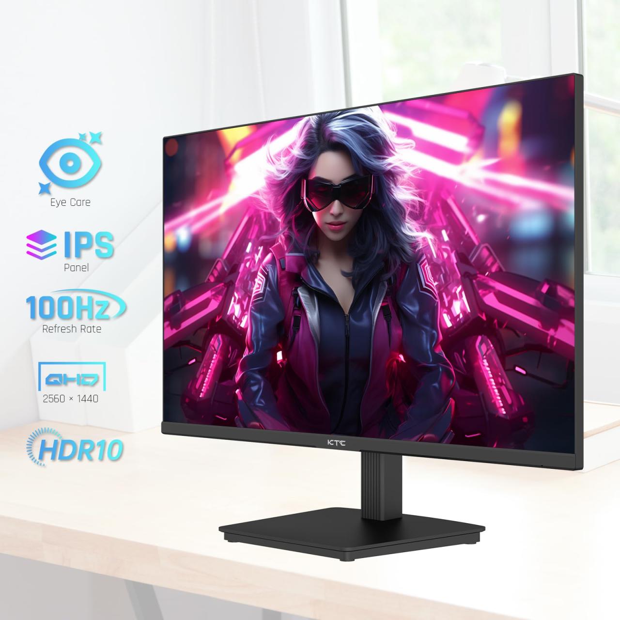 24 Inch QHD 2560x1440 IPS Computer Monitor, 100Hz Zero-Frame 2K Gaming Office Monitor, Adaptive Sync, HDR10, VESA, Tilt Adjustable, Low Blue Light, DisplayPort, HDMI, H24T27