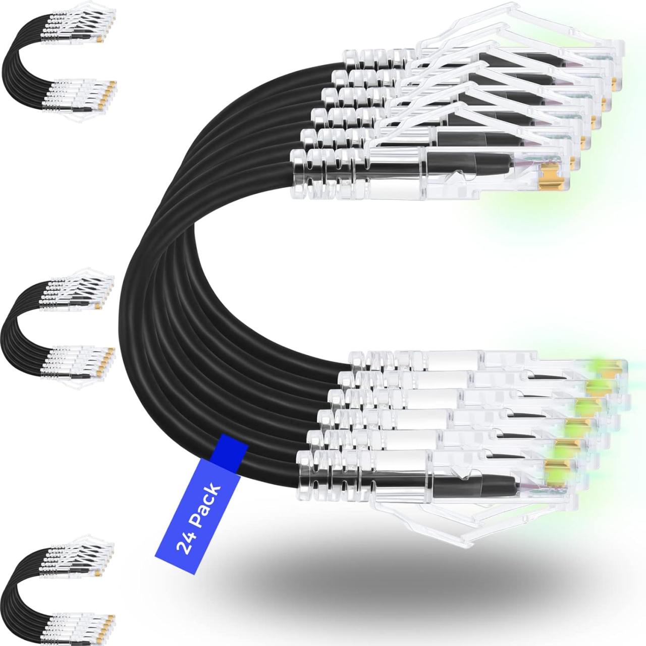 Jadaol Cat6a Ethernet Cable 50 ft Slim, Outdoor&Indoor 10Gbps 550MHz, Snagless 28AWG Pure Copper Network Cable for Waterproof&Direct Burial, Flexible LAN Cable for Router, Modem, Switch, Gaming, Black