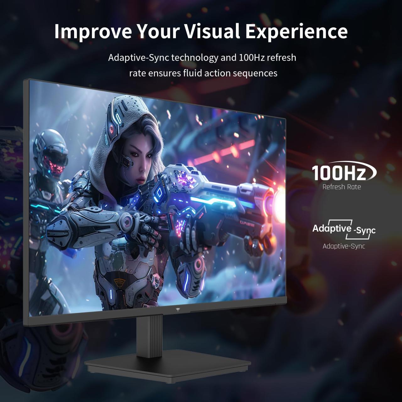 24 Inch QHD 2560x1440 IPS Computer Monitor, 100Hz Zero-Frame 2K Gaming Office Monitor, Adaptive Sync, HDR10, VESA, Tilt Adjustable, Low Blue Light, DisplayPort, HDMI, H24T27