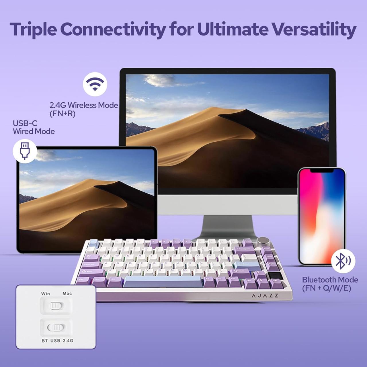 EPOMAKER Ajazz AK820 Pro 75% Wireless Mechanical Keyboard with TFT Smart Display&Knob, Gasket-Mounted Gaming Keyboard, Bluetooth/2.4GHz/USB-C Wired (Grey, Flying Fish Switch)