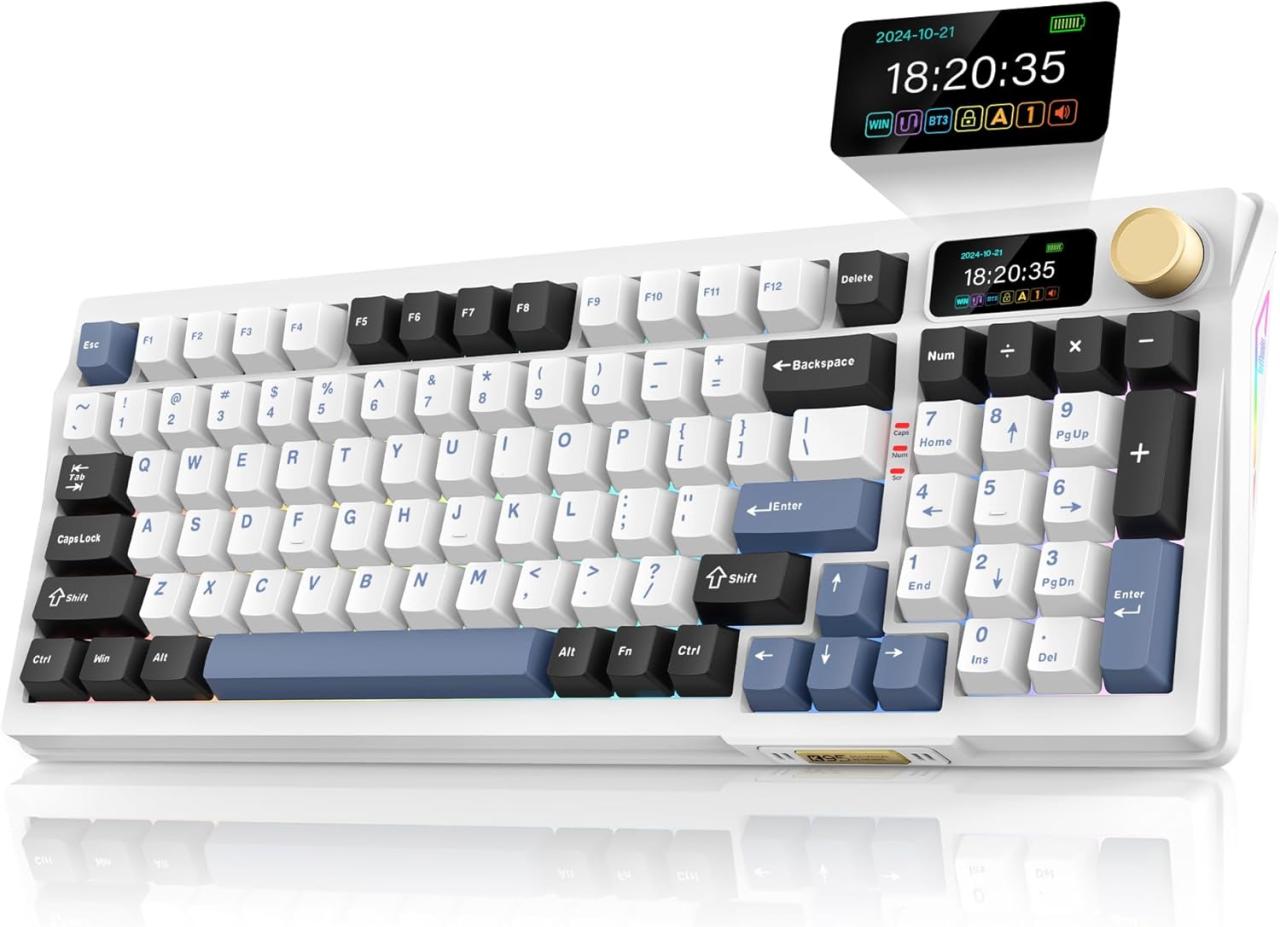 AULA S98 Pro Wireless Mechanical Keyboard with Screen & Knob,2.4GHz/USB-C/BT5.0 Hot Swappable Creamy Keyboard,Pre-lubed Linear Switches,Side Printed PBT Keycaps,RGB Backlit Gaming Keyboards