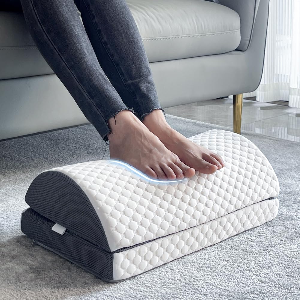 C CUSHION LAB Ergonomic Foot Rest for Under Desk - Patented Massage Ridge Design Memory Foam Foot Stool Pillow for Work, Home, Gaming, Computer, Office Chair - Footrest for Back & Hip Pain Relief
