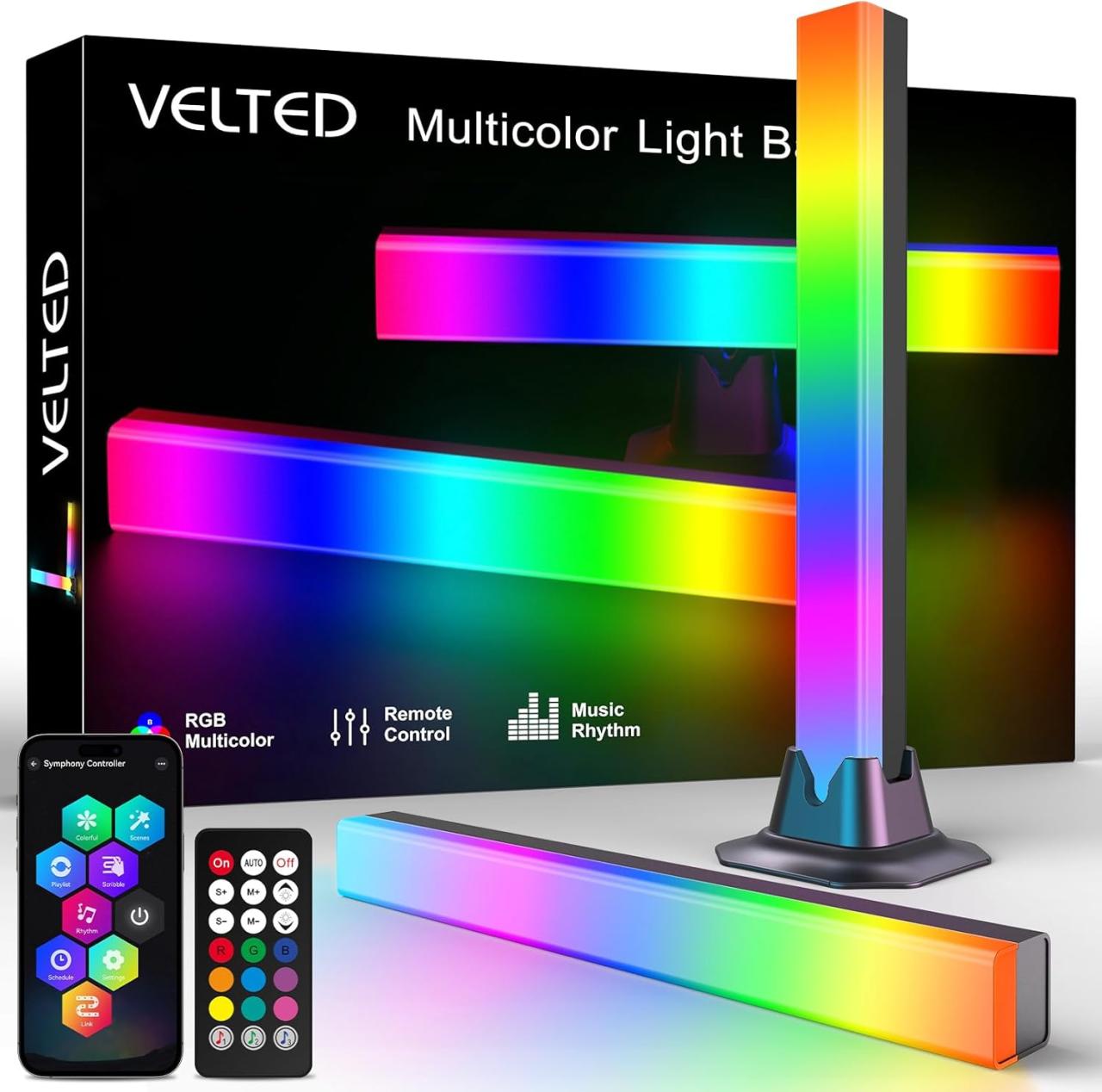 LED Light Bar, Music Sync RGB Light Bar, USB Ambient Lamp, Color Changing Gaming TV Backlight with Remote Control, 15 Dynamic Modes for Room Gaming Decoration