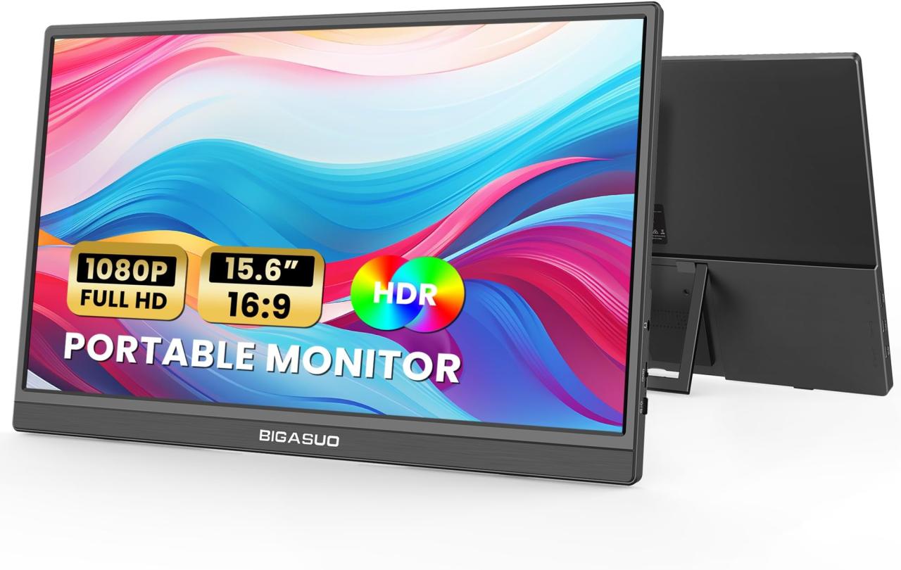 Portable Monitor 15.6-inch FHD 1080P Ultra-Slim Travel External Monitor HDR IPS Gaming Display with Kickstand &Speakers USB-C HDMI Plug&Play，for Laptop PC Phone PS4/5 Xbox Switch