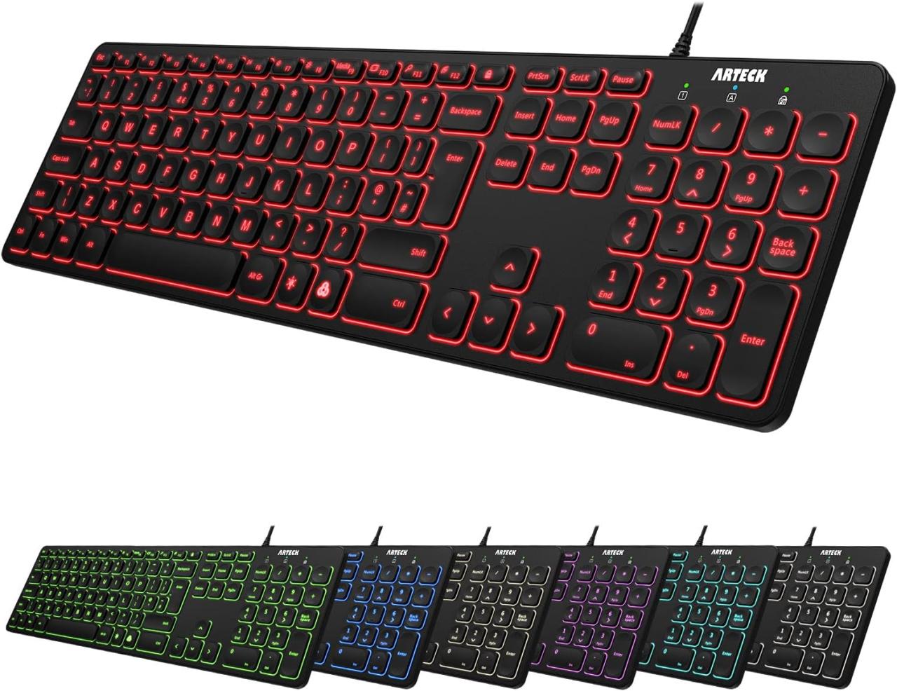 TECKNET Gaming Keyboard, USB Wired Computer Keyboard, 15-Zone RGB Illumination, IP32 Water Resistance, 25 Anti-ghosting Keys, All-Metal Panel (Whisper Quiet Gaming Switch)