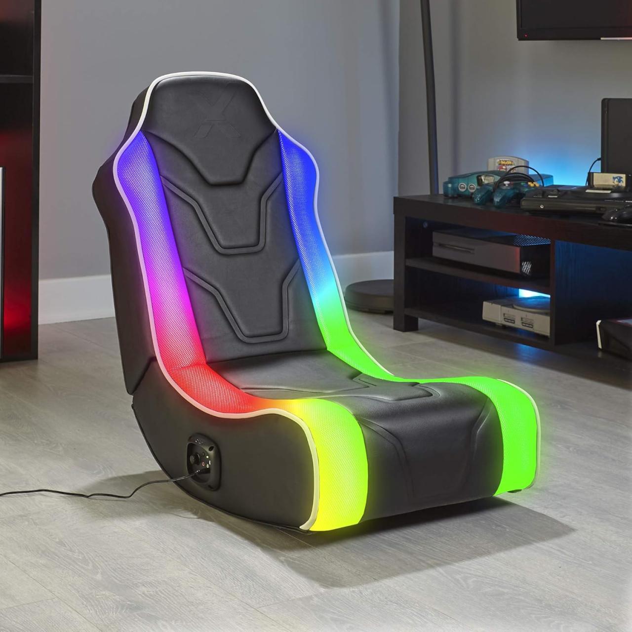Gaming Chair with LED Light and Footrest Video Gamer Chairs with Massage Ergonomic High Back Reclining Computer Chair with Adjustable Lumbar Support Blue and Black