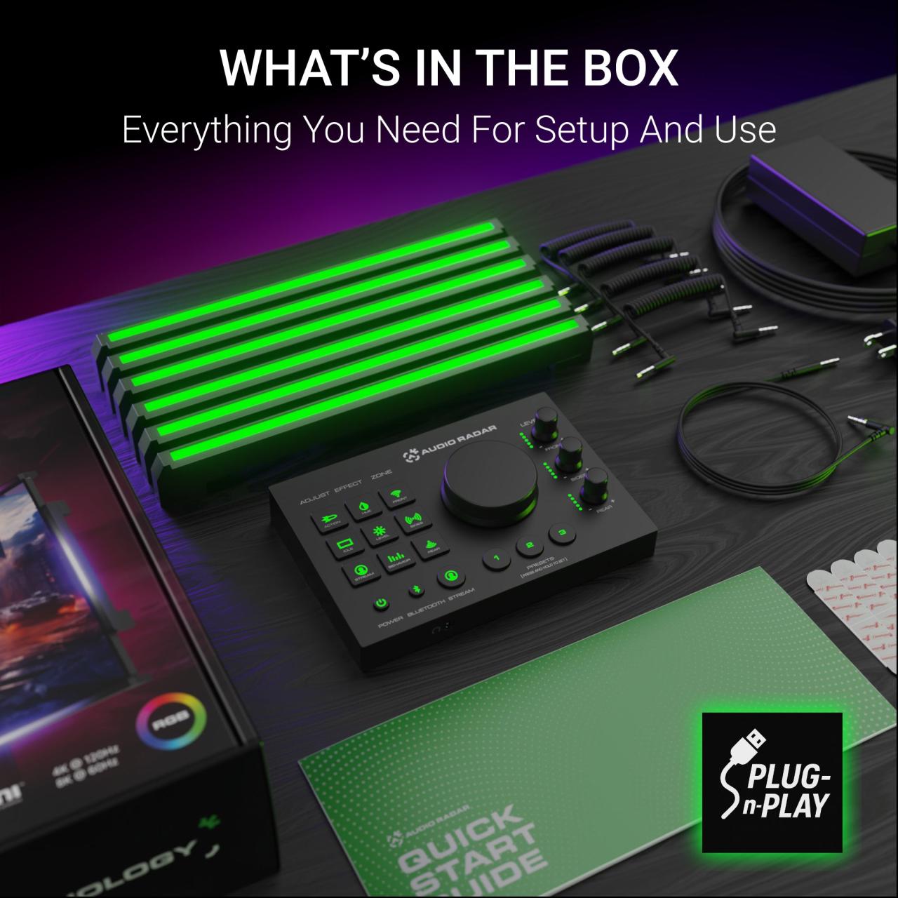 Audio Radar with Surround Vision Technology™, LED Sound Detection for PC/Xbox/PS5, FPS & Deaf Gamers, Works With Most Video Games, Fits 24-65” Gaming Monitor, TV, Works With Or w/o Gaming Headset