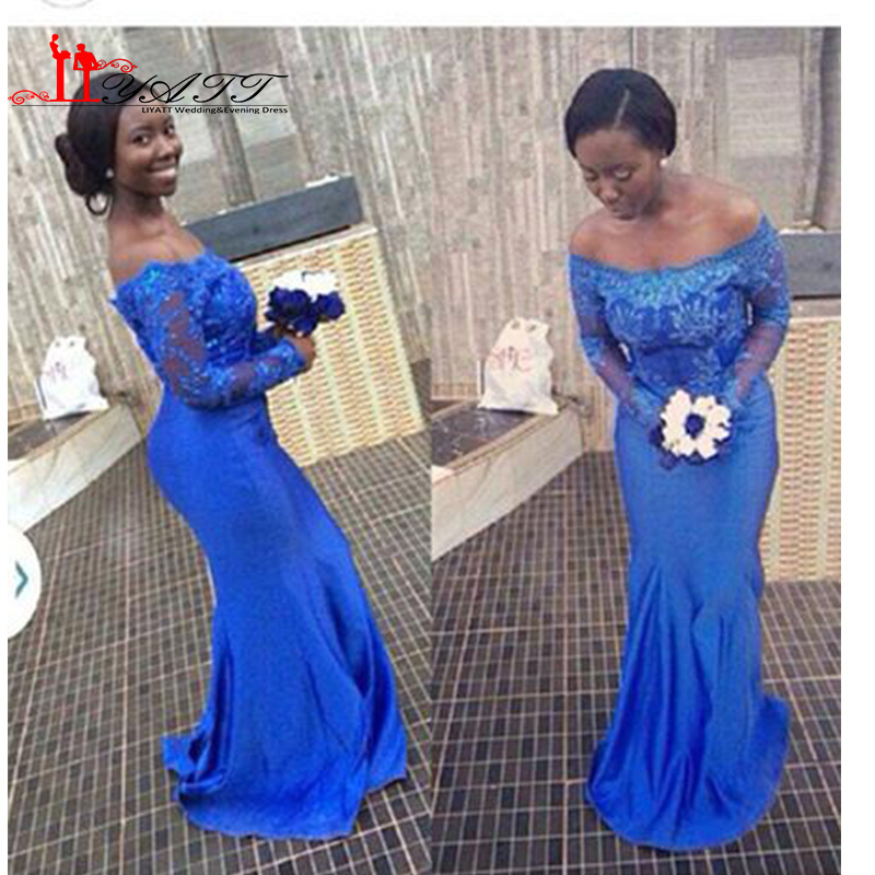Aso Ebi style Blue Lace Mermaid Evening Dresses Nigerian prom Dresses ...