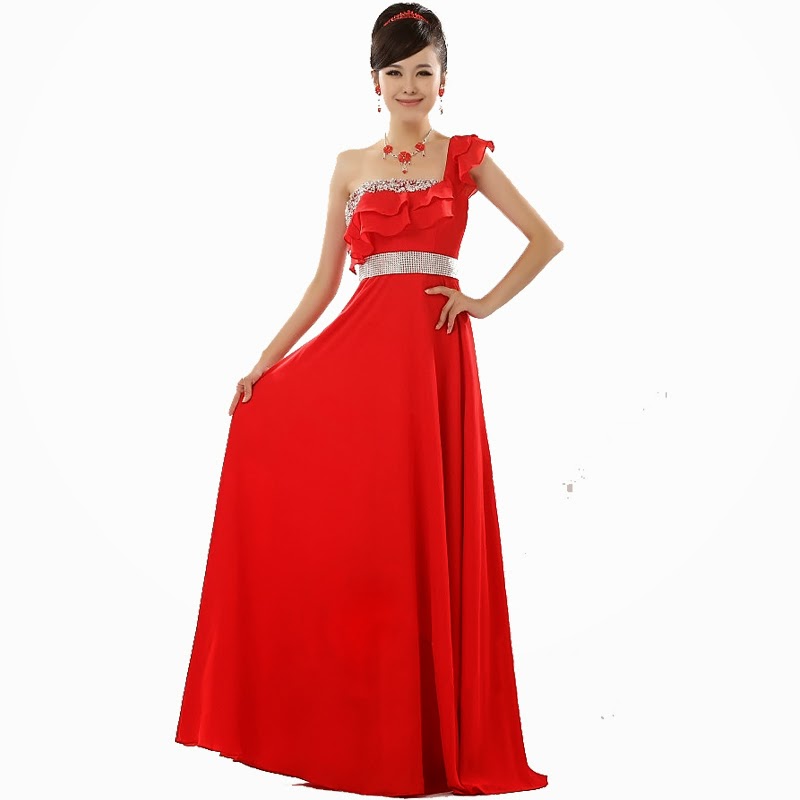 One Shoulder Flouncing Flower Floor Length Chiffon Evening Dress :: My ...