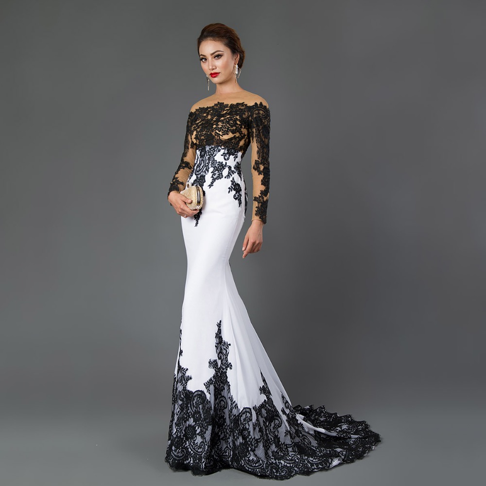 CAZDZY Long Sleeve Mermaid Evening Dresses Appliques black lace sweep ... CAZDZY Long Sleeve Mermaid Evening Dresses Appliques black lace sweep ...
