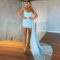 EOENKKY Sexy Evening Dresses Light Blue Strapless Bead Sheath Prom ...