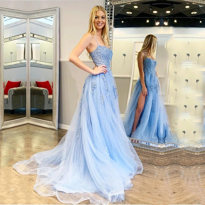 Cut Rate Eightale Light Blue Prom Dresses Spaghetti Strap Appliques ... Cut Rate Eightale Light Blue Prom Dresses Spaghetti Strap Appliques ...