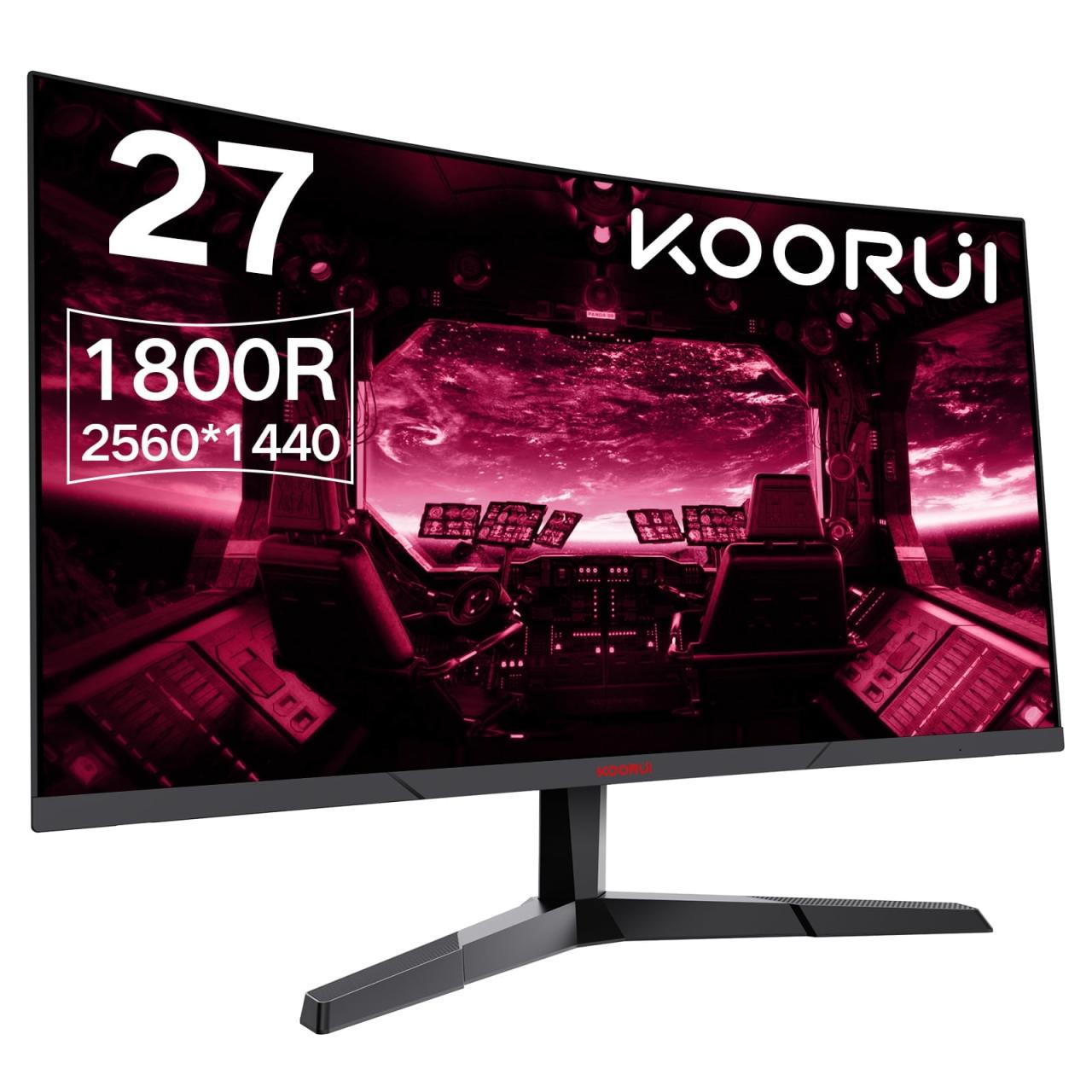 27 Inch Curved Monitor 1440P 180HZ 2K, Professional IPS PC Gaming Display QHD 2560x1440p Home Office Computer Screen, HDMI, DP, AdaptiveSync, 1500R, Tilt Adjustable, Build-in Speaker, 100x100mm VESA