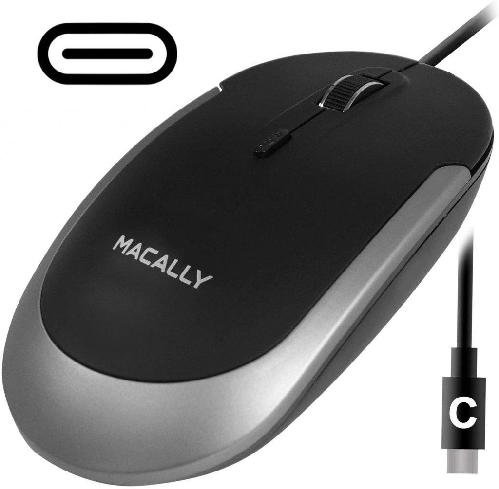 Macally Silent Wired USB Mouse - Slim & Compact for Apple Mac or Windows PC Laptop/Desktop - Optical Sensor & DPI Switch - Simple & Comfortable (Space Gray)