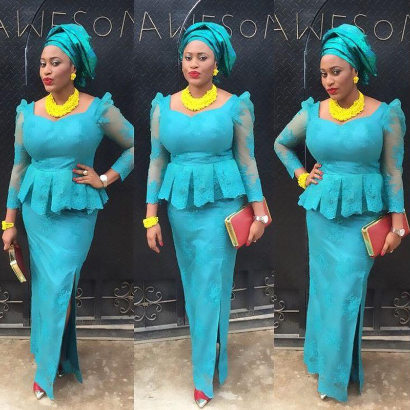 Nigerian Evening Dresses 2019 Blue Aso Ebi Lace Mermaid Evening Dress ...