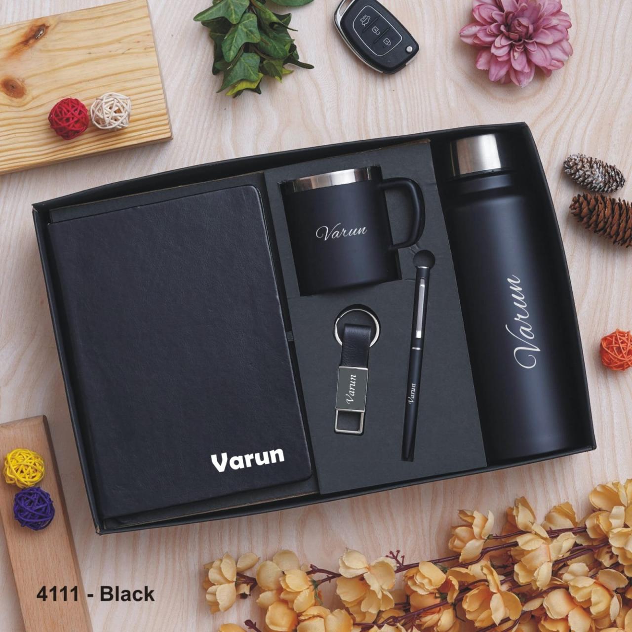 Custom Personalized Gift Set - Diary, Pen, Keychain, Steel Bottle