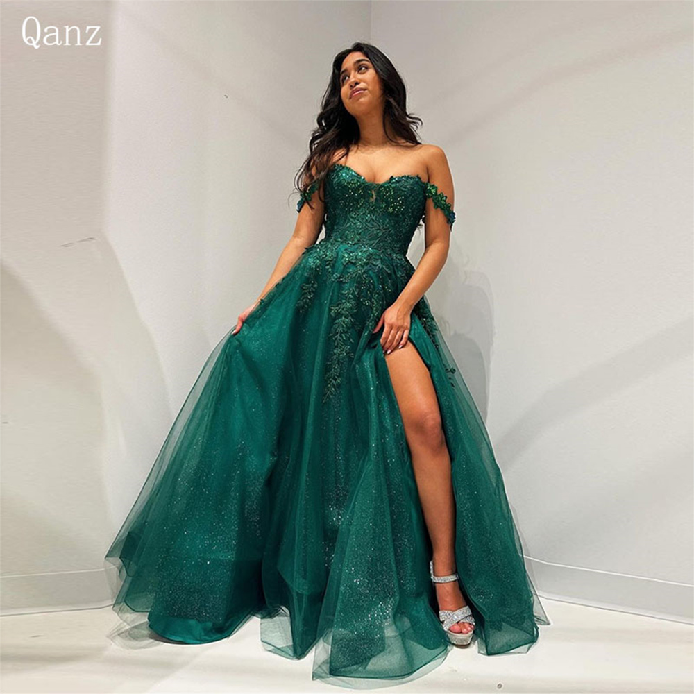 Qanz Pink Evening Dresses Luxury 2025 Lace Appiques Mermaid Ribbons Prom Dress Illusion Sweertheart Women Party Gown Customized
