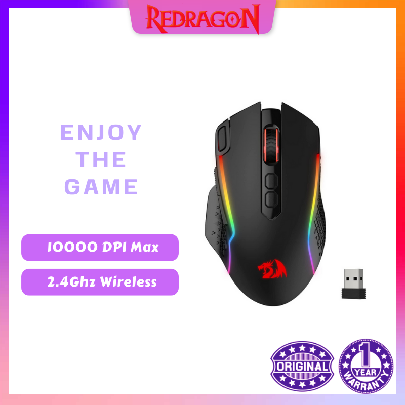 Redragon M810 Pro Wireless Gaming Mouse, 10000 DPI Wired/Wireless Gamer Mouse w/Rapid Fire Key, 8 Macro Buttons, 45-Hour Reliable Power Capacity and RGB Backlit for PC/Mac/Laptop