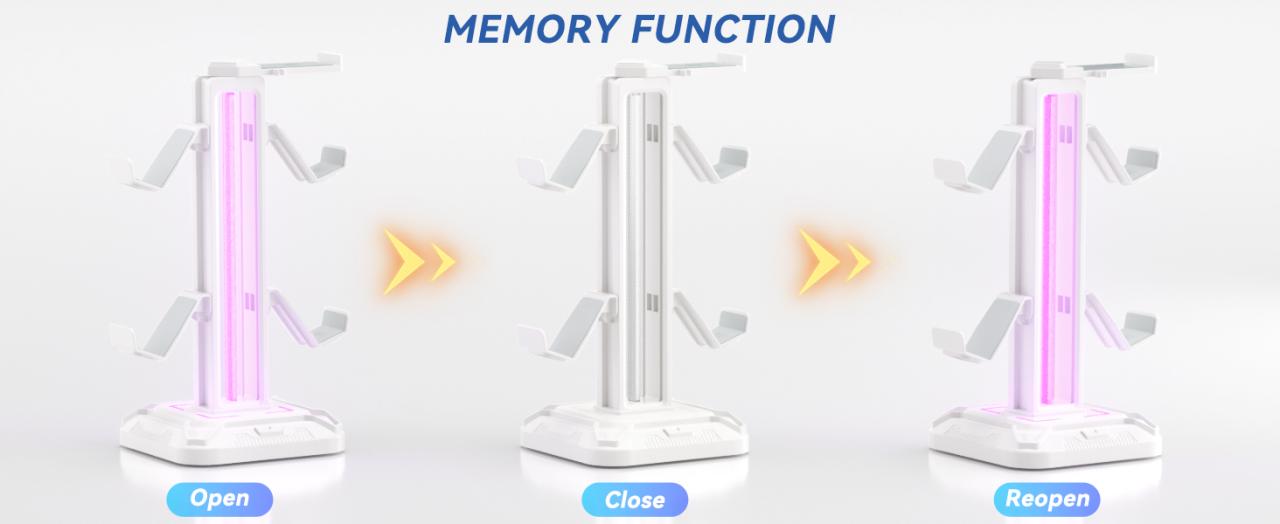 KDD Headset Stand with Charging Station - Detachable Controller Holder with 9 Light Modes - Rotatable Headphone Hanger with USB A&C Charger Ports - Earphone Hook for PC Gaming Accessories Storage