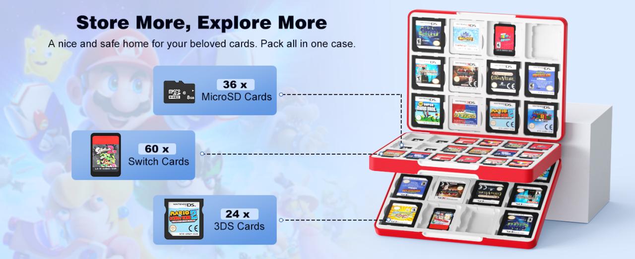 TiMOVO 60 Game Card Case for Switch OLED/Switch/3DS/2DS, 60 Slots Switch Game Holder Cartridge For 24 3DS/3DSXL/DS/DSi Cards & 60 Switch & 36 SD Cards, 3 in 1 Portable Game Storage Case, Gray Games