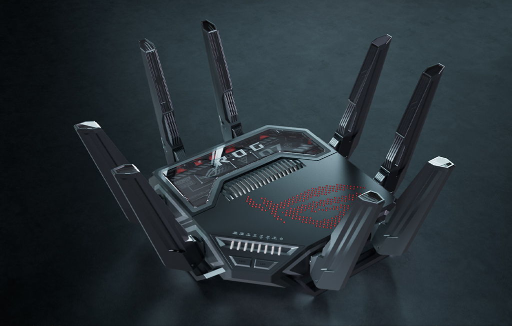 ASUS ROG Rapture GT-BE98 PRO First Quad-Band WiFi 7 Gaming Router supports 320MHz, Dual 10G Port, Triple-level Game Acceleration, Mobile Game Mode, Subscription-Free Security, AiMesh, and VPN features