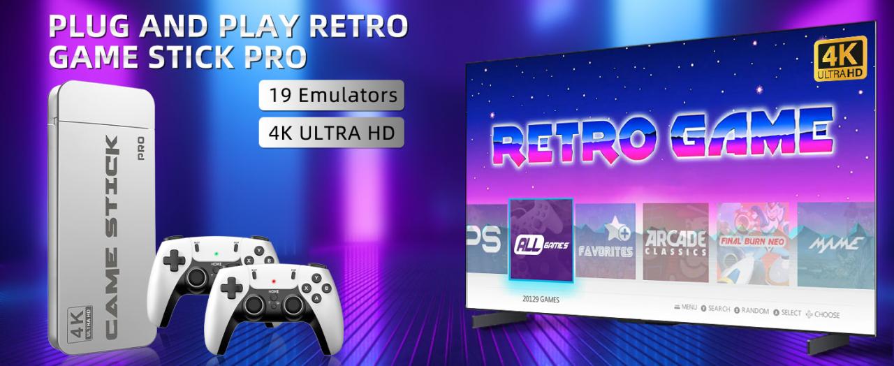 BADGOAL 2025 New Retro Game Console, Nostalgia Gaming Stick, Classic Video Games with 4K HDMI, 20,000+ Games and 23 Emulators, Upgraded Dual 2.4G Wireless Controllers 64GB