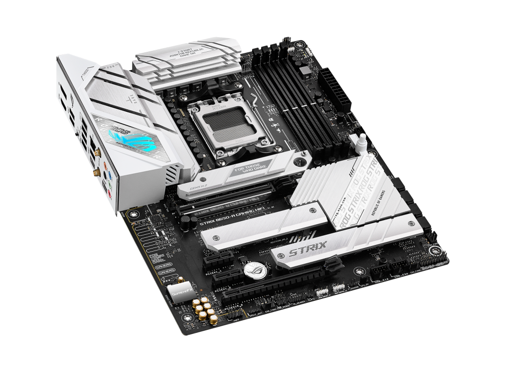 ASUS B650E MAX Gaming WiFi W – AMD B650 AM5 ATX Motherboard, White PCB, DDR5, PCIe 5.0, 3X M.2, Wi-Fi 6E, 2.5Gb LAN, USB 10Gbps Type-C, DisplayPort, HDMI™, BIOS Flashback™, Aura Sync, Advanced AI PC
