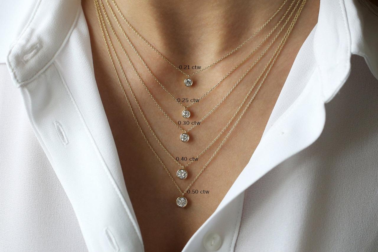 Diamond Solitaire Necklace Diamond Pendant Necklace Natural - Etsy UK