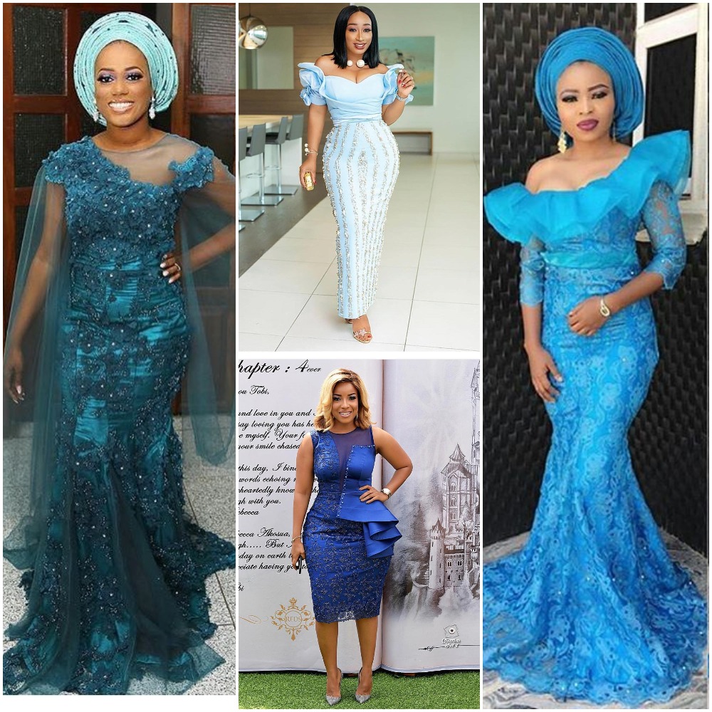 Aso Ebi African Royal Blue Prom Dresses Tea Length Lace Short Evening ...