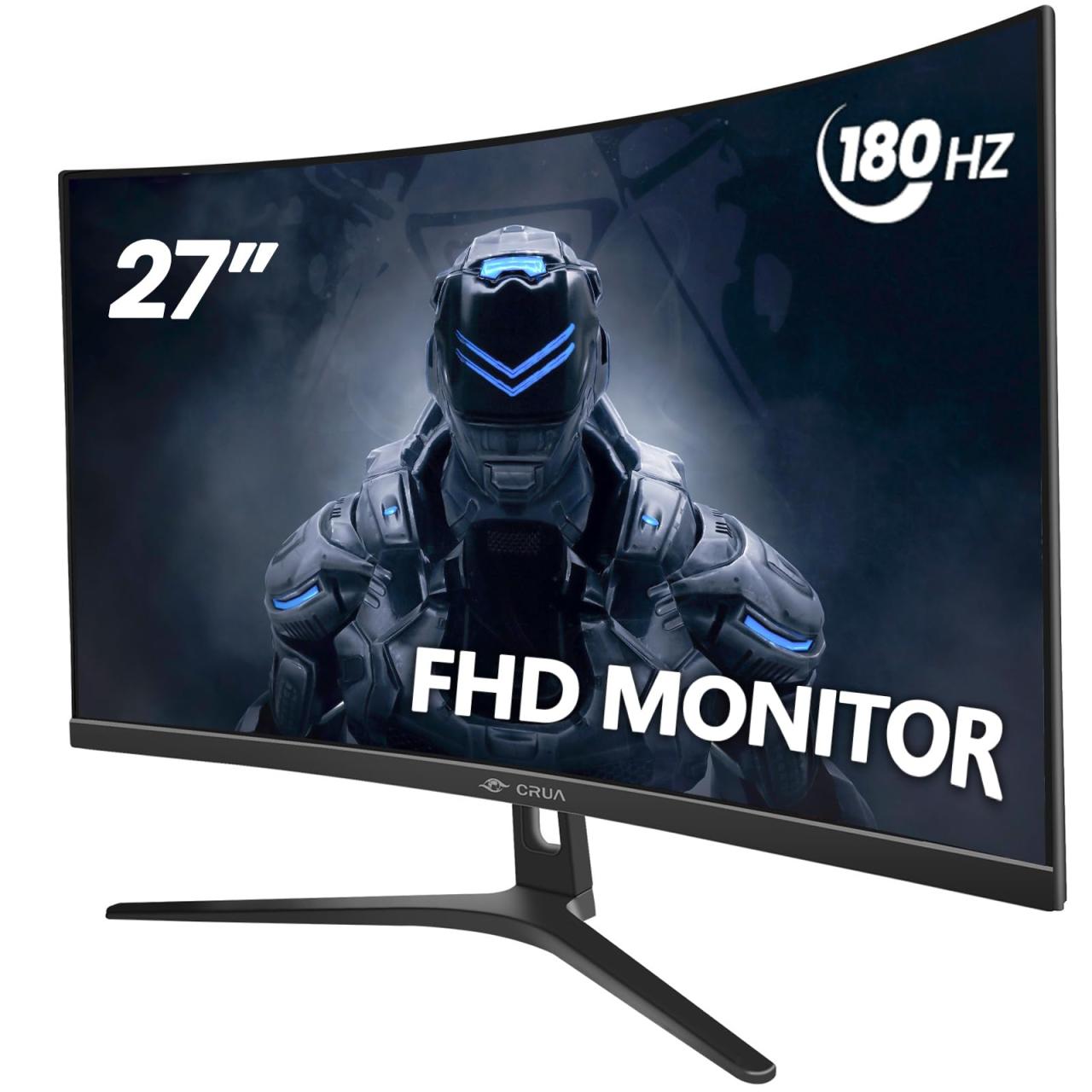 24 Inch Curved Gaming Monitor 180hz FHD1080P Frameless Eye Care DisplayPort HDMI 250cd/m² Brightness 99% sRGB AMD FreeSync Flicker-Free Blue Light Filter Wall Mountable （75 * 75mm）