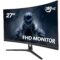 24 Inch Curved Gaming Monitor 180hz FHD1080P Frameless Eye Care DisplayPort HDMI 250cd/m² Brightness 99% sRGB AMD FreeSync Flicker-Free Blue Light Filter Wall Mountable （75 * 75mm）