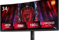 MSI MAG 346CQ 34-inch 3440 x 1440 (UWQHD) Gaming Monitor, 180Hz, Adaptive-Synch, HDMI, DisplayPort, VESA Mountable, Tilt, Height Adjustable, Speaker, 1ms, Black