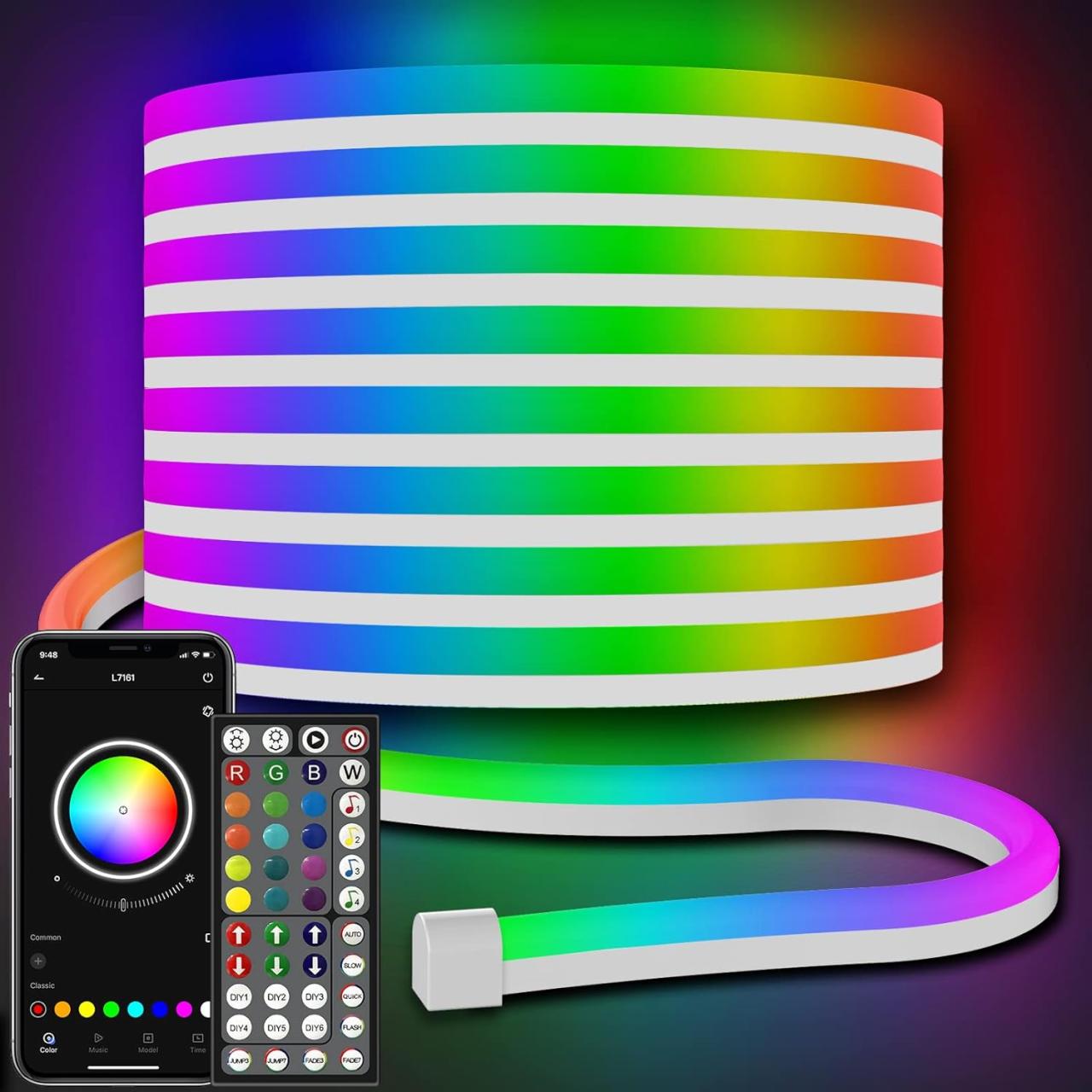 SINLEY Led Neon Rope Lights 15FT,Control with App/Remote,Flexible Led Rope Lights,Multiple Modes,IP68 Outdoor RGB Neon Lights Waterproof,Music Sync Gaming Led Strip Lights for Bedroom Indoor