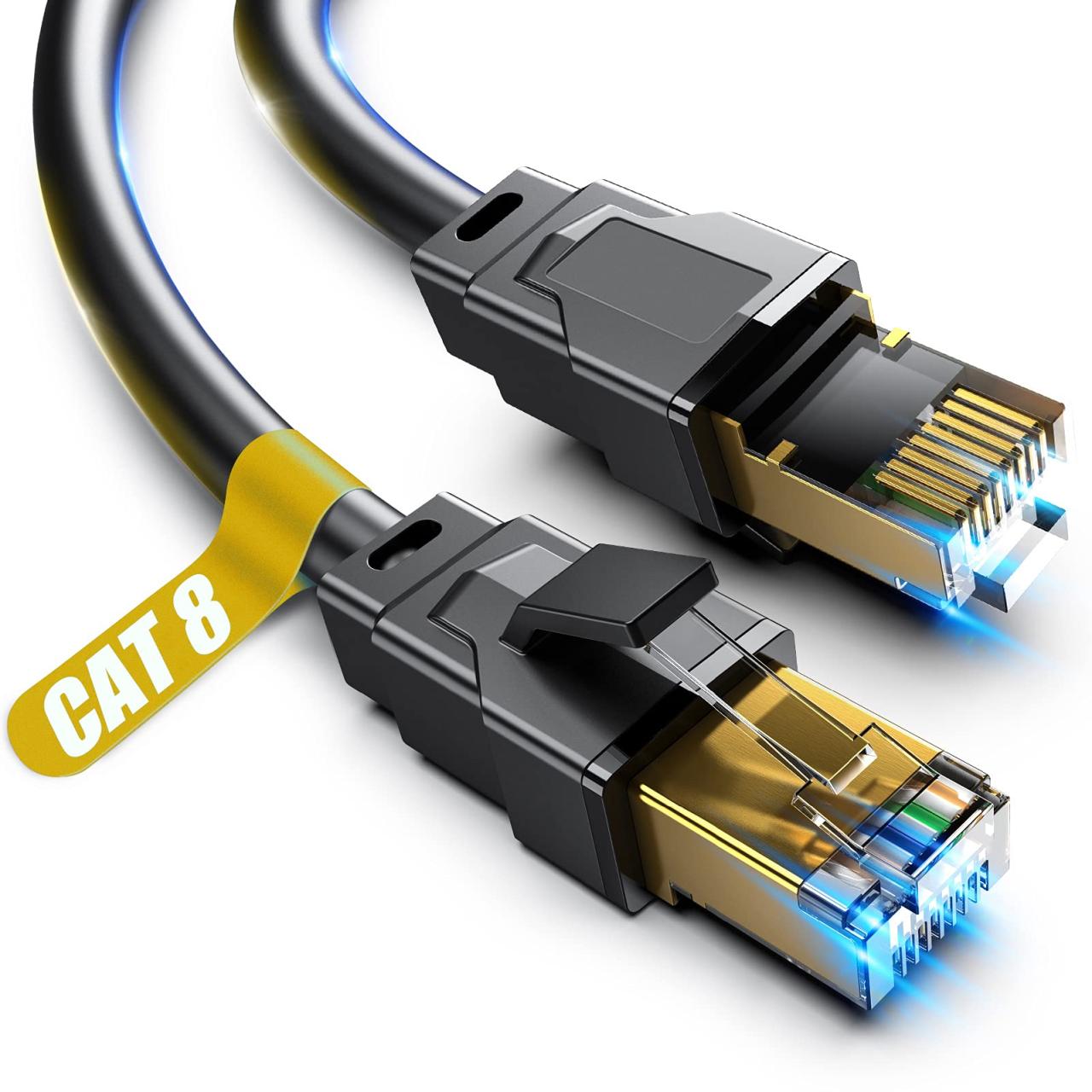 SAMZHE Cat 8 Ethernet Cable 50FT High Speed Braided Network Cord 40Gbps 2000Mhz Cat8 RJ45 Connectors Shielded LAN Cables Indoor Outfoor Compatible for Gaming PS5 Router Modem PC Xbox 50 ft