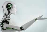 3d rendering artificial intelligence robot or cyborg open hand isolated ...