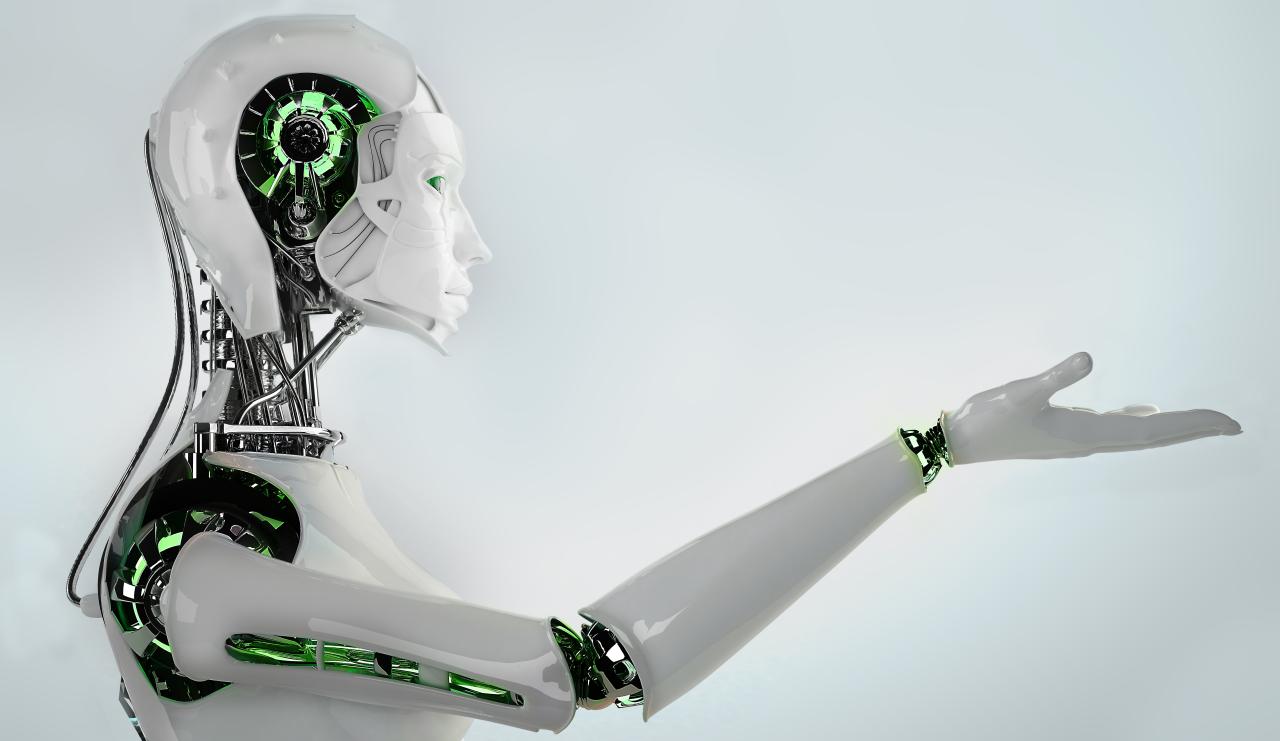 3d rendering artificial intelligence robot or cyborg open hand isolated ...