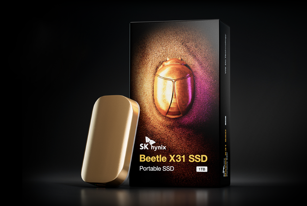 SK hynix Beetle X31 1TB Portable SSD with DRAM, up to 1050MB/s, USB 3.2 Gen2, External Hard Drive Compatible with PC, Mac, Laptop, PS5 (Champagne Gold)