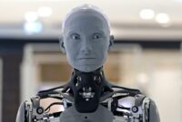 3d rendering artificial intelligence robot or cyborg open hand isolated ...
